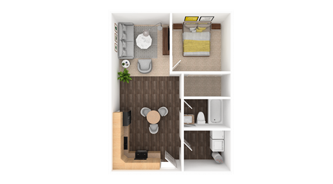 1 Bed | 1 Bath | 650 Sq. Ft. Station A Floor Plan at the HUB of New Albany Apartments (650 square feet 1 bed)